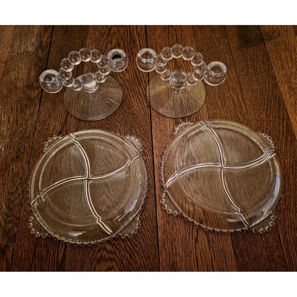 Vintage Imperial Candlewick 4 Piece Set Divided Relish 2 Twin Candleholders - Picture 2 of 4